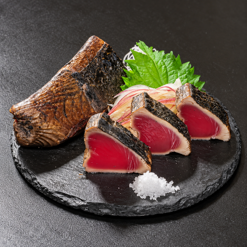 【漁師町須崎の野島水産】藁焼き鰹たたき３本（特製ポン酢・深層水塩３包付）【HS】